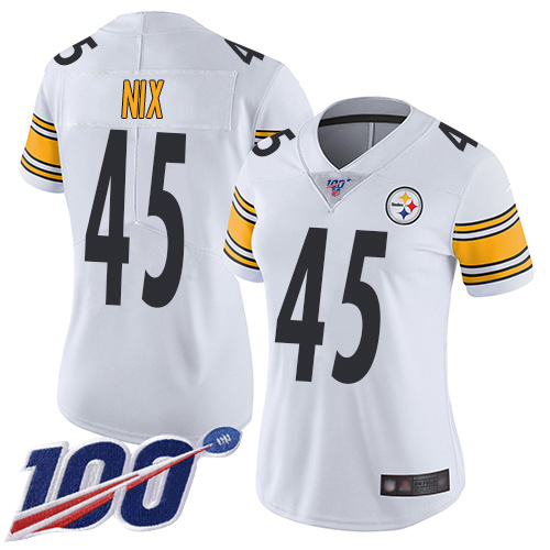 Women Pittsburgh Steelers Football #45 Limited White Roosevelt Nix Road 100th Season Vapor Untouchable Nike NFL Jersey->youth nfl jersey->Youth Jersey
